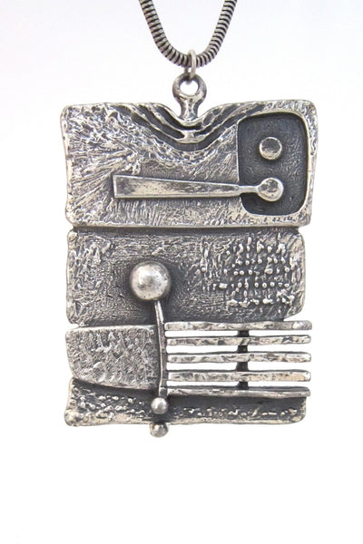 Guy Vidal Canada vintage brutalist radio pewter pendant necklace