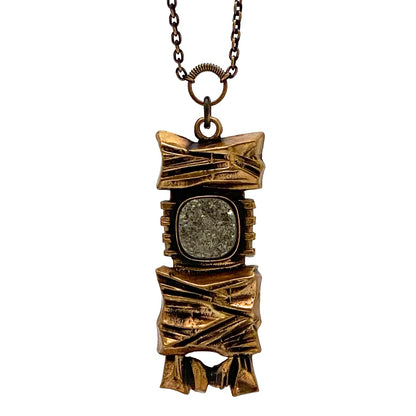 detail Pentti Sarpaneva Finland vintage bronze pyrite pendant necklace Scandinavian Modernist jewelry design