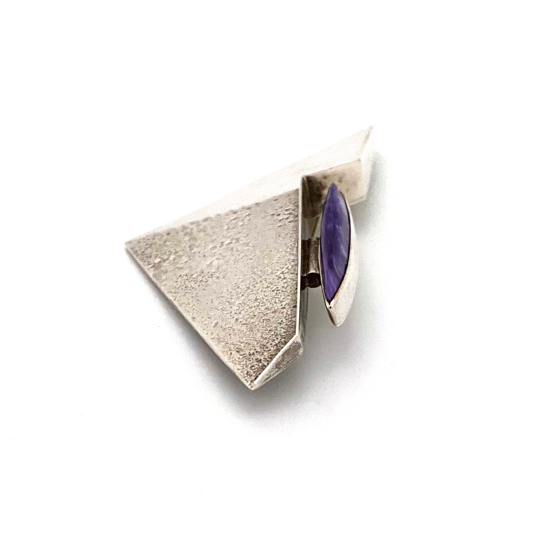 profile vintage silver charoite Postmodern large brooch bolo necklace signed