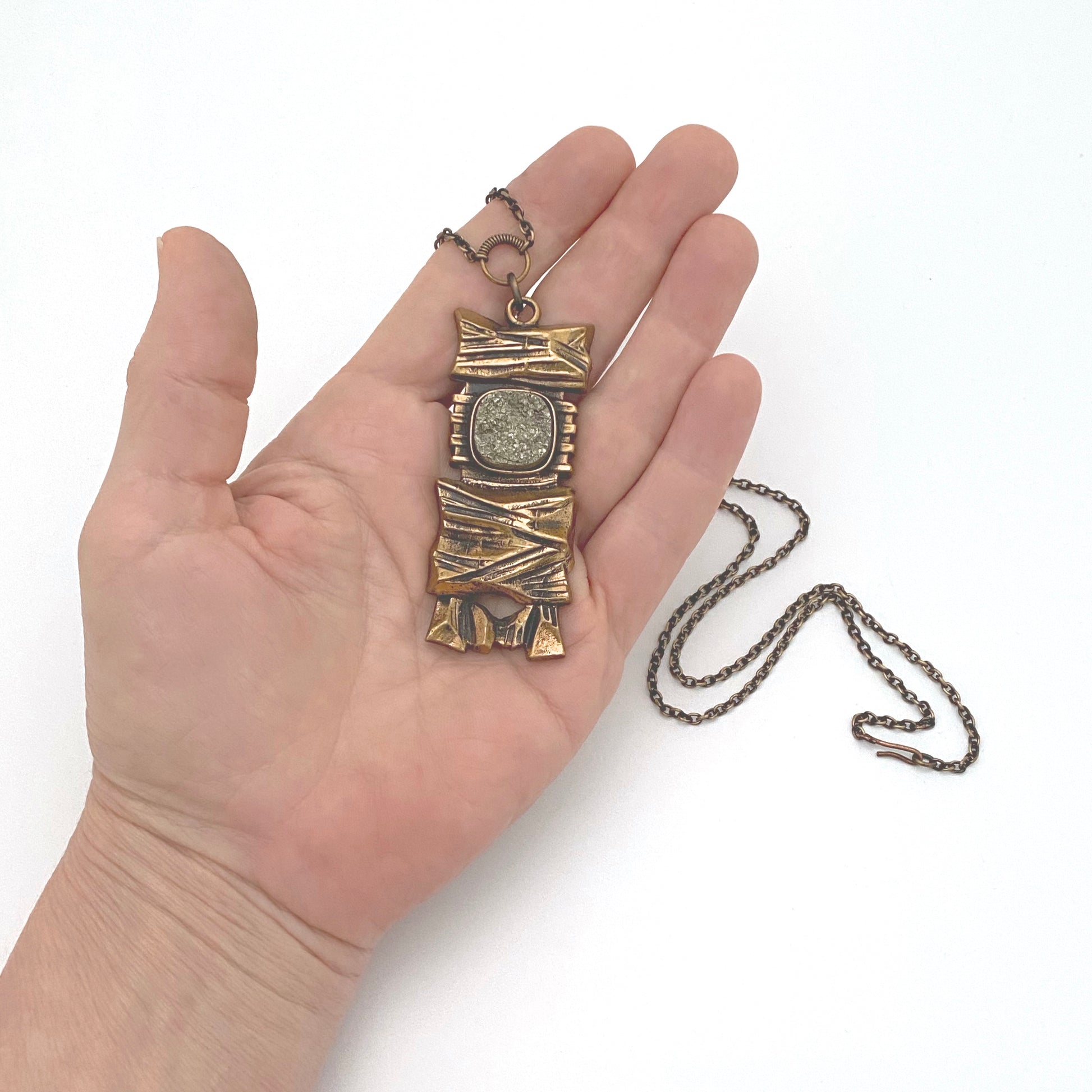 scale Pentti Sarpaneva Finland vintage bronze pyrite pendant necklace Scandinavian Modernist jewelry design