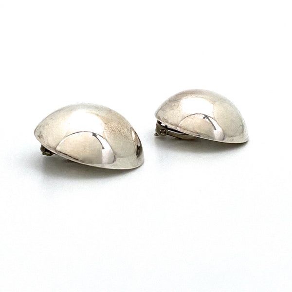 vintage silver large round dome ear clips ~ signed
