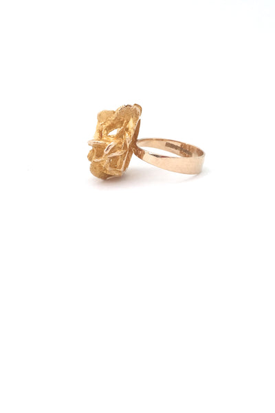 profile Bjorn Weckstrom for Lapponia Finland vintage large gold nugget 14k ring 1974