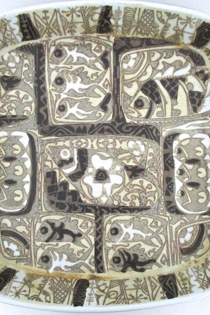 detail Nils Thorsson for Royal Copehagen Denmark vintage large Baca faience ceramic abstract fish dish