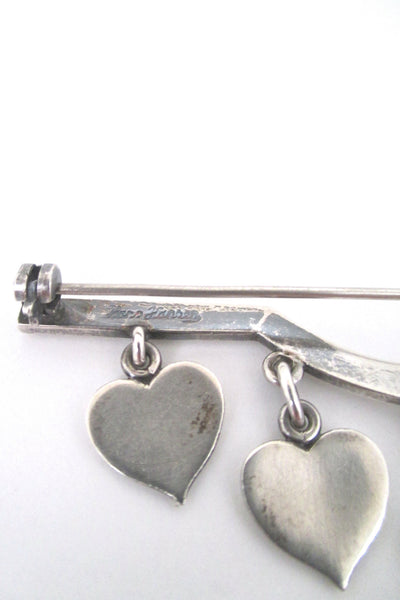 Hans Hansen large kinetic 'aligned hearts' brooch
