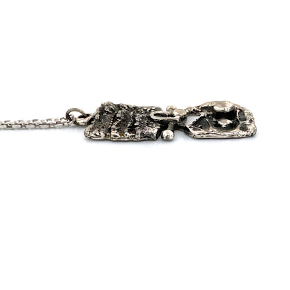 profile Guy Vidal Canada vintage brutalist pewter openwork pendant necklace Canadian design jewelry