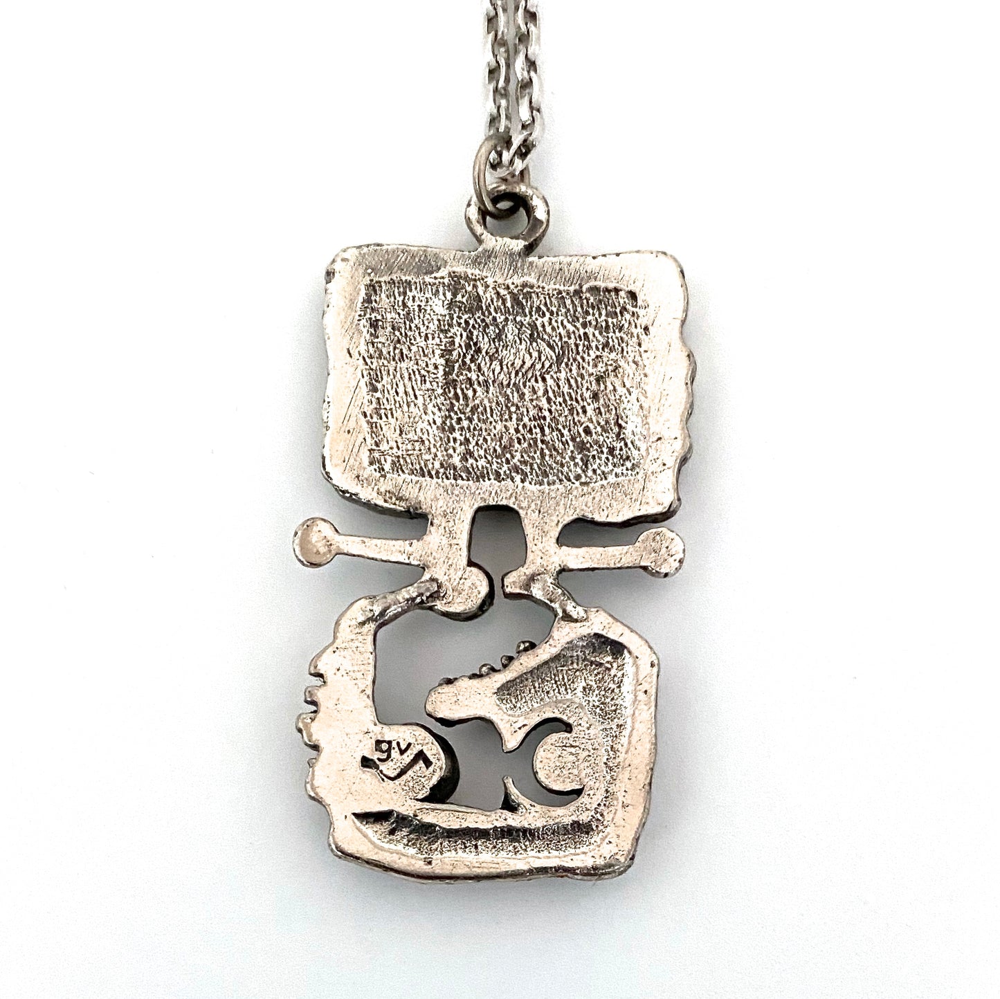 Guy Vidal brutalist pewter openwork pendant necklace