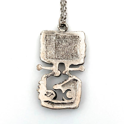 Guy Vidal brutalist pewter openwork pendant necklace