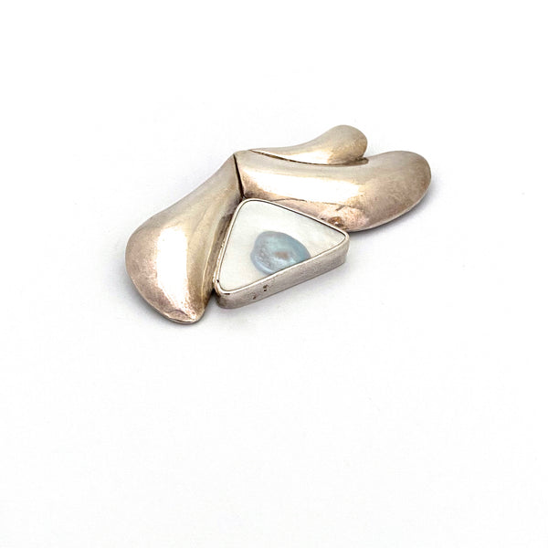 detail vintage silver mother of pearl brooch Gdansk Poland Modernist jewelry design