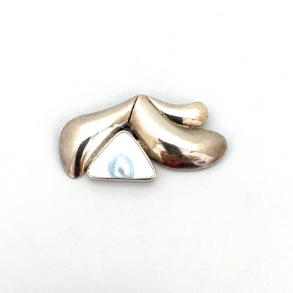 silver & mother of pearl brooch ~ nicely constructed