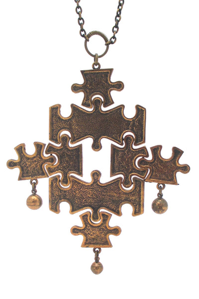 detail Pentti Sarpaneva Finland extra large vintage bronze kinetic puzzle pendant necklace mid century design