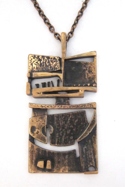 Jorma Laine Finland vintage bronze abstract pendant necklace