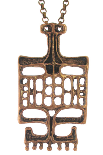 detail Unn Tangerud for Uni David-Andersen Norway vintage mid century sculptural bronze pendant necklace