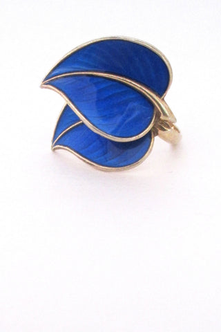 Hans Myhre cobalt blue enamel double leaf ring