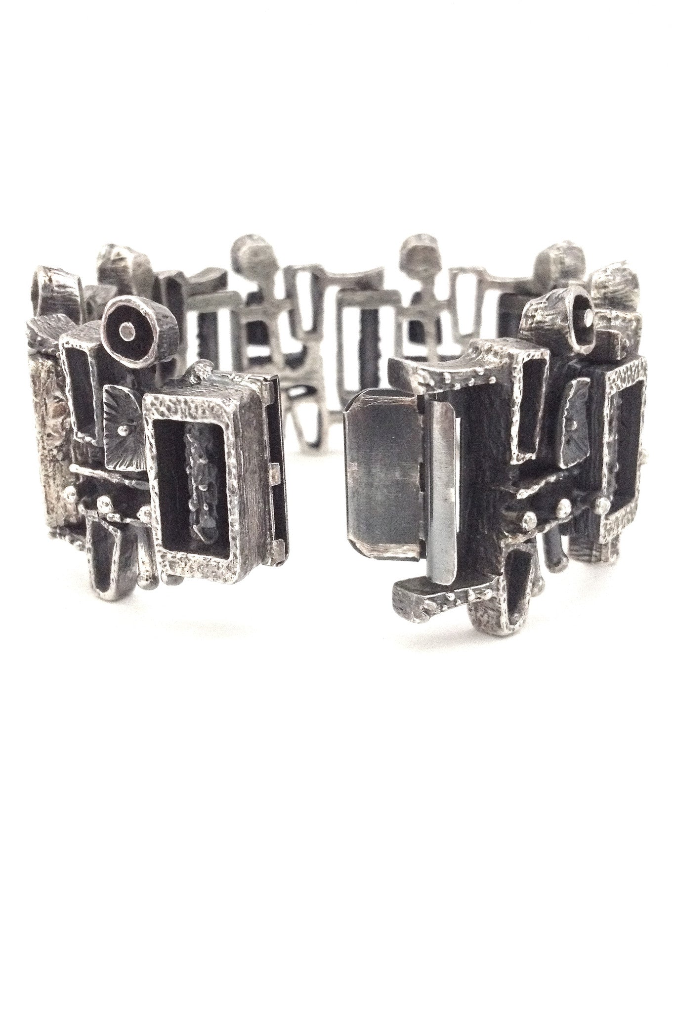 Guy Vidal Canada vintage brutalist pewter complex surfaces link bracelet