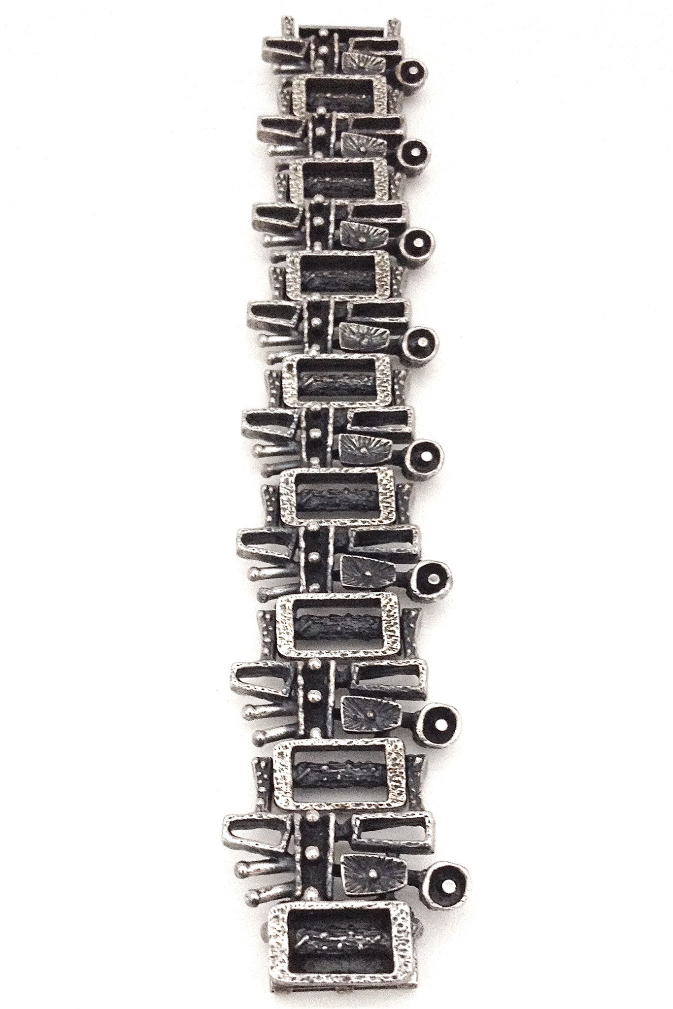 Guy Vidal Canada vintage brutalist pewter complex surfaces link bracelet