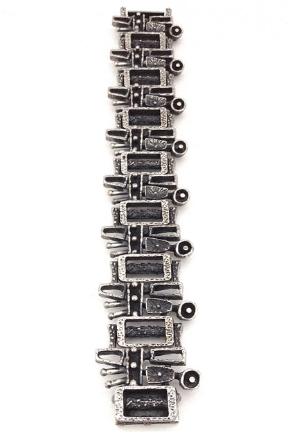 Guy Vidal Canada vintage brutalist pewter complex surfaces link bracelet