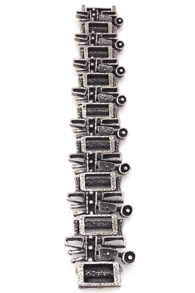 Guy Vidal Canada vintage brutalist pewter complex surfaces link bracelet