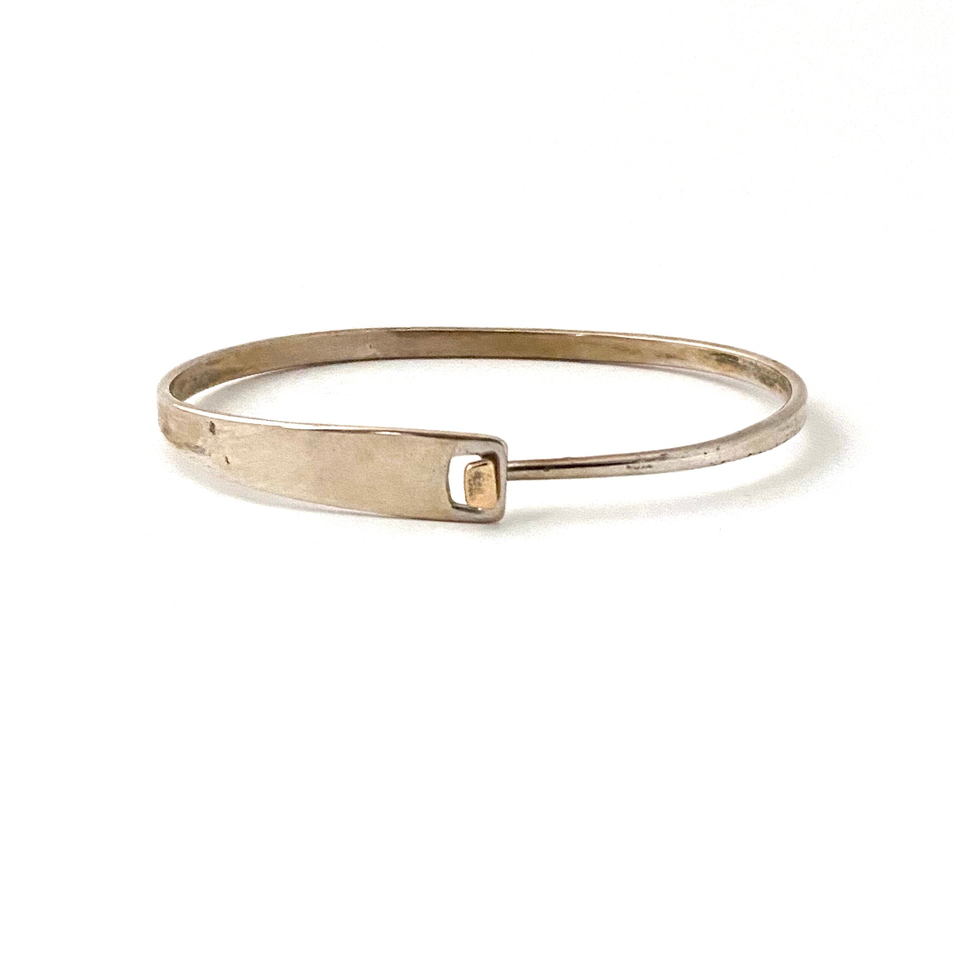 detail Ed Levin USA vintage silver 14k gold bracelet Modernist jewelry design