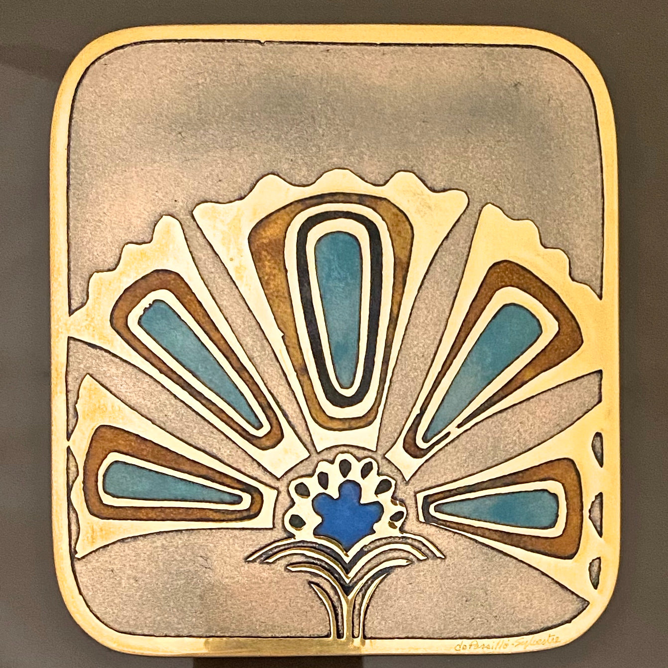 detail de Passille Sylvestre Canada vintage enamel acrylic wall plaque Modernist design