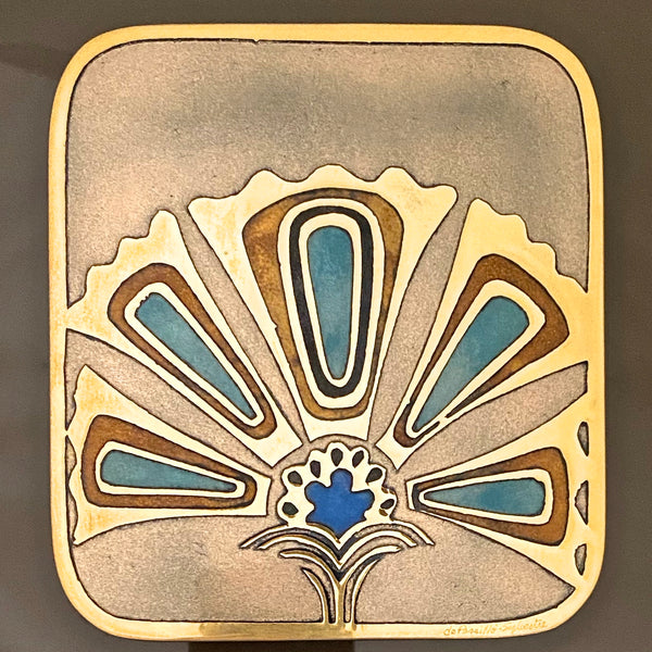 detail de Passille Sylvestre Canada vintage enamel acrylic wall plaque Modernist design