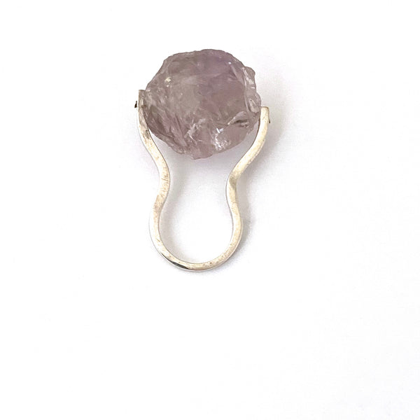 profile extra large pale natural amethyst and silver ring modernist jewelry design