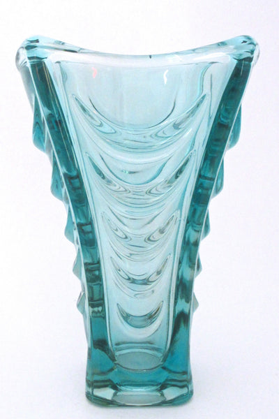 Hermanova, Sklo Union large 'drapery' vase in aqua blue