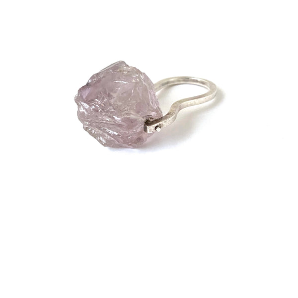 detail extra large pale natural amethyst and silver ring modernist jewelry design