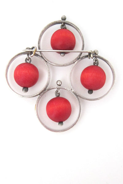 aarikka framed red beads brooch