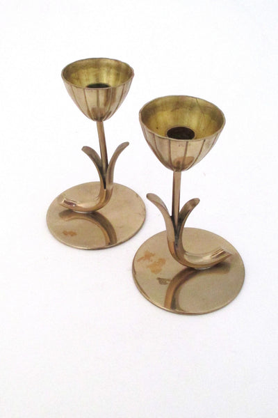 Ystad Metall Sweden vintage modernist brass candle holders by Gunnar Ander