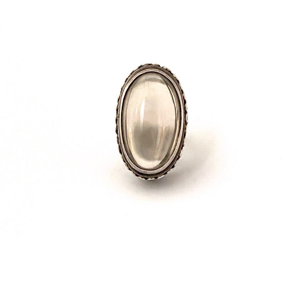 large vintage silver & smoky quartz ring ~ double cabochon