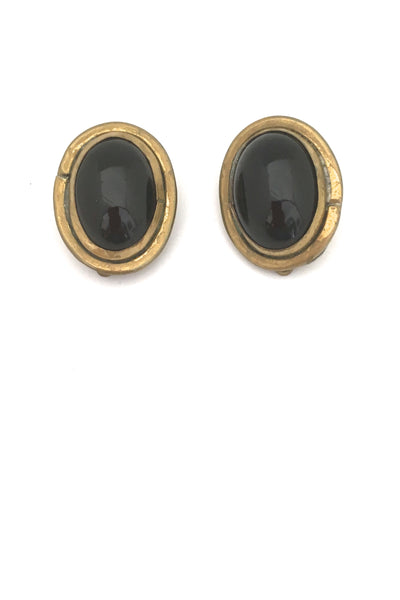 Rafael Canada large brass & black oval earrings