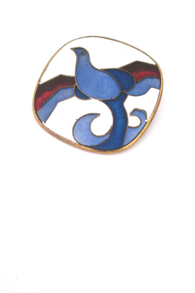 Scholz & Lammel matte enamel bird brooch ~ signed