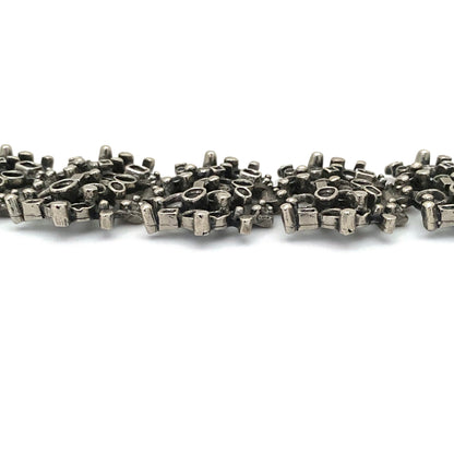 profile Robert Larin Canada vintage brutalist pewter extra wide lacy openwork panel link bracelet