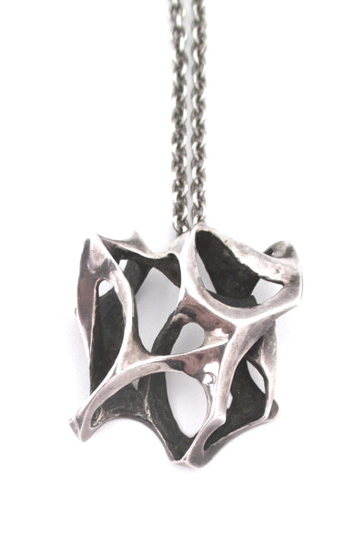 large sculptural silver brutalist pendant necklace