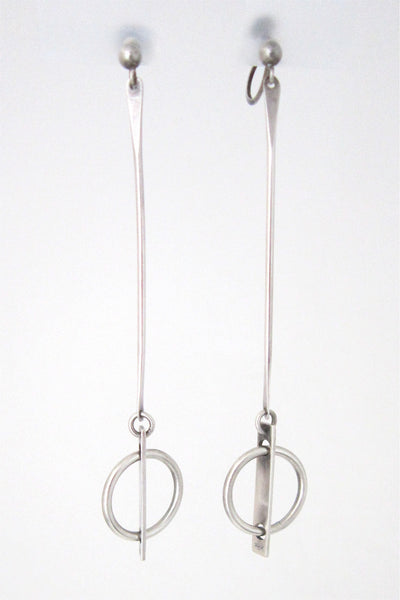 Hans Hansen, Denmark vintage modernist sterling silver extra long drop earrings