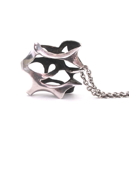 large sculptural silver brutalist pendant necklace