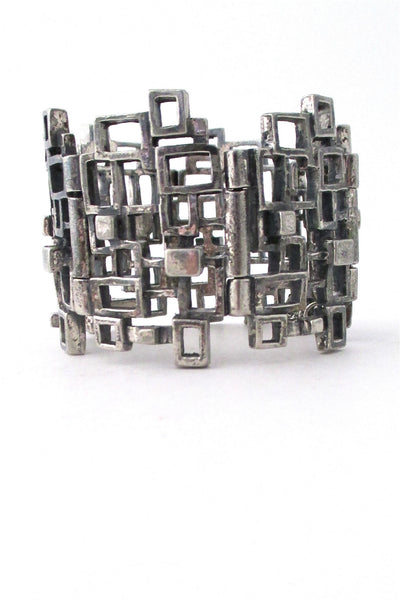 Robert Larin Canada large vintage cubist windows brutalist pewter bracelet