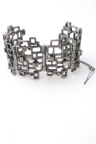 Robert Larin Canada large vintage cubist windows brutalist pewter bracelet