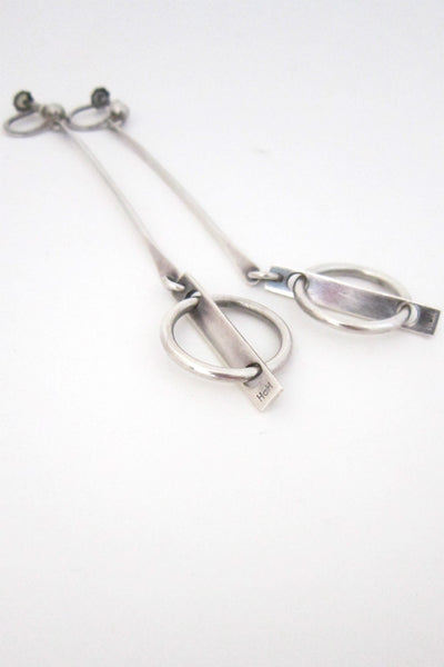 Hans Hansen, Denmark vintage modernist sterling silver extra long drop earrings
