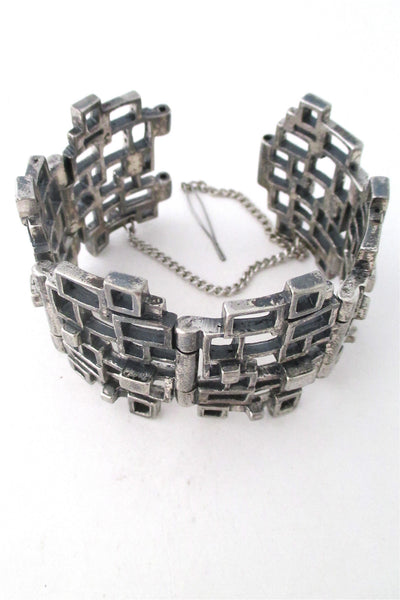 Robert Larin Canada large vintage cubist windows brutalist pewter bracelet