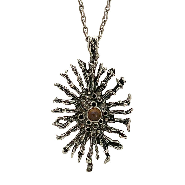 detail Robert Larin Canada vintage brutalist pewter brass pendant necklace Modernist jewelry design