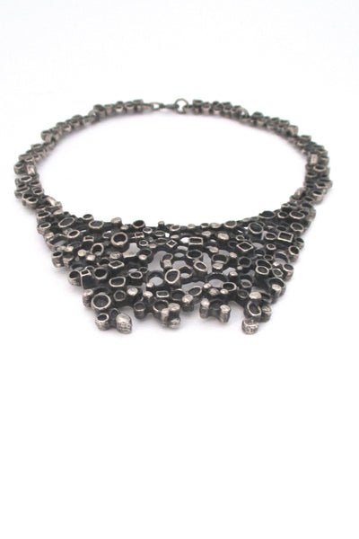 Robert Larin Canada vintage brutalist pewter extra large bib necklace