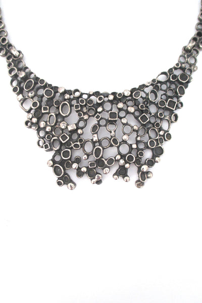 detail Robert Larin Canada vintage brutalist pewter extra large bib necklace
