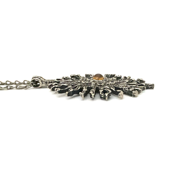 profile Robert Larin Canada vintage brutalist pewter brass pendant necklace Modernist jewelry design