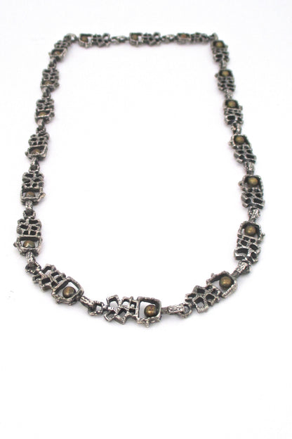 Guy Vidal brutalist pewter 'bronze spheres' long link chain