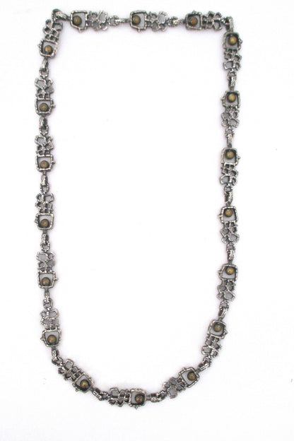 Guy Vidal brutalist pewter 'bronze spheres' long link chain