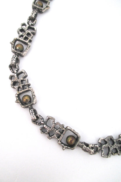 Guy Vidal brutalist pewter 'bronze spheres' long link chain