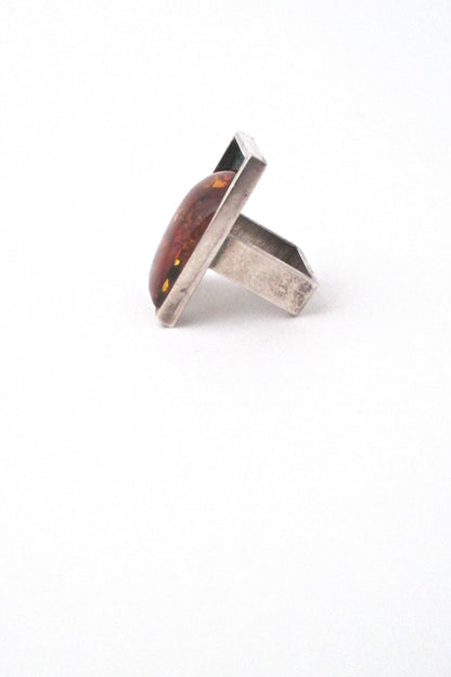 profile Mariusz Gliwinski Poland extra large silver amber ring Modernist design