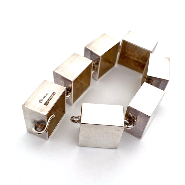 detail Pekka Piekainen Finland vintage silver large chunky link bracelet 1974 Auran Kultaseppa