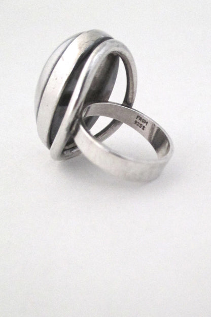detail N E From Denmark vintage mid century modernist extra large silver cabochon ring